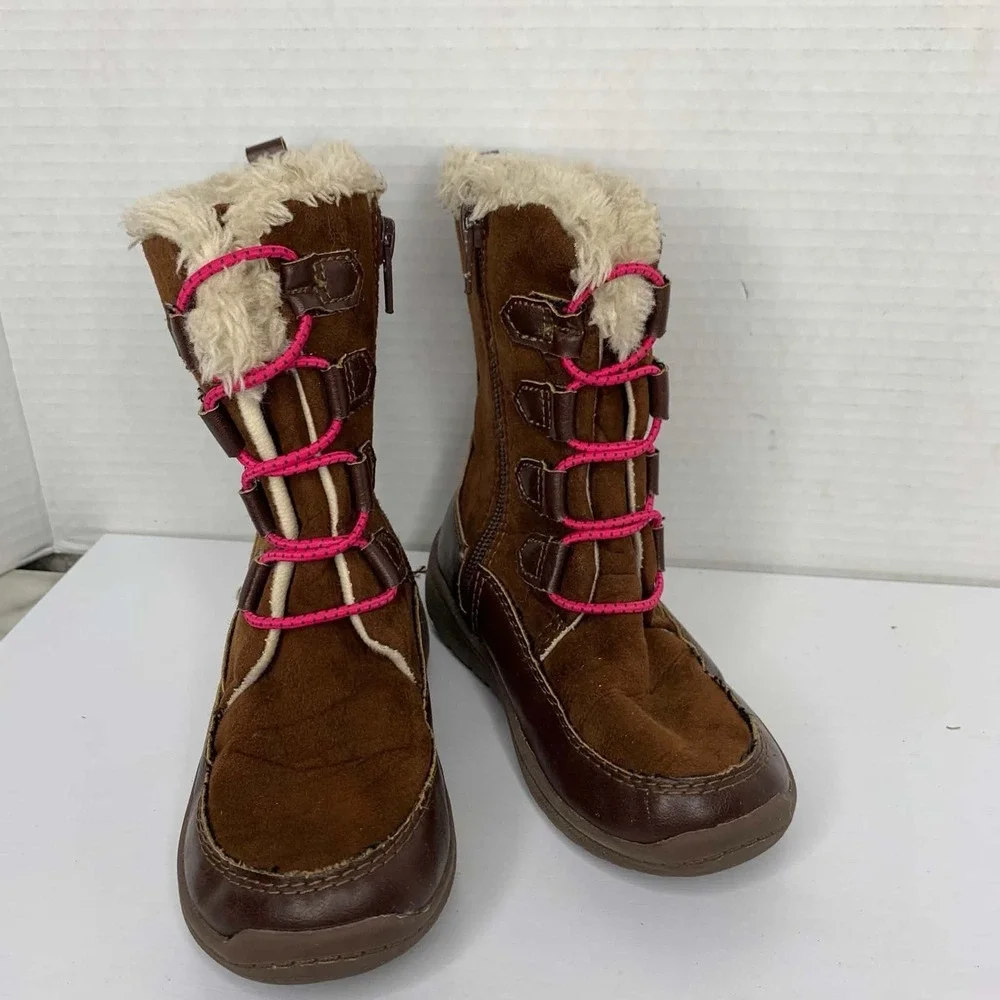 OshKosh B'gosh NESSA-G Brown Faux Fur Girls Winter Boots Size 10